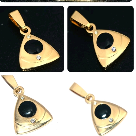 Mens & Womens Black Triangle Pendant Crystal Gold for Chain - Picture 3 of 8